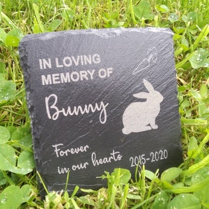 Personalised Engraved Slate Rabbit Pet Memorial Grave Marker Plaque bunny 11cm Any Message