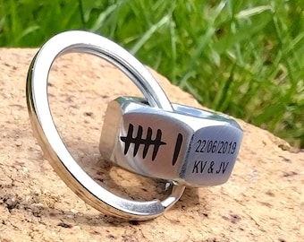 6 TALLY MARK Nut Engraved Keyring Husband Gift For Men 6th Iron Wedding Anniversary Personalised 6 Years Keychain him