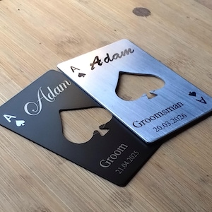 Ouvre-bouteille de garçon d'honneur, Cadeau pour amateur de poker, Cadeaux pour huissiers, Proposition d'homme d'honneur, Cadeaux garçons d'honneur, Amateur de bière, cadeaux de mariage Cartes en métal