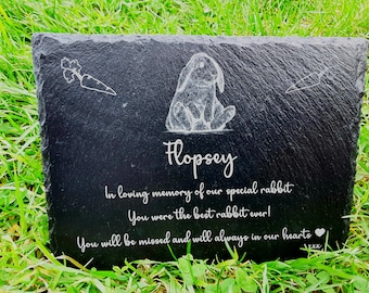 Placa conmemorativa de pizarra grabada personalizada para mascotas, conejito, perro, gato o hámster.