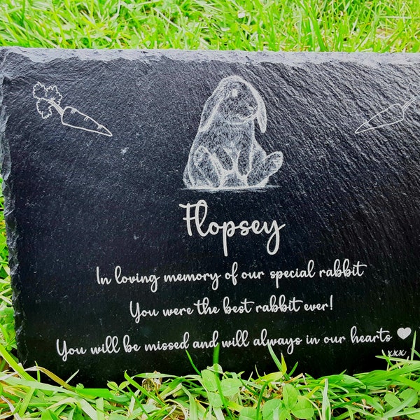 Personalised Large Engraved Slate Rabbit Pet Memorial Grave Marker Plaque bunny, Dog. Cat, Hamster