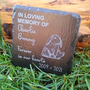 Personalised Engraved Slate Rabbit Pet Memorial Grave Marker Plaque bunny Gift Any Message