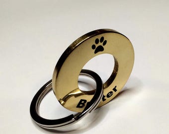 Round Solid Brass Dog Tag, Deep Engraved, Custom Pet ID Tag, Dog Tag, Cat Tag, Puppy ID Tag, Personalised Pet Tag Collar Charm Polished