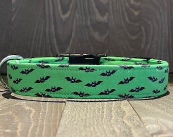 Green Bats Halloween Dog Collar