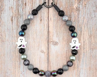 Personalized Beaded Halloween ghost  Dog Necklace: Handmade Custom Puppy Collar