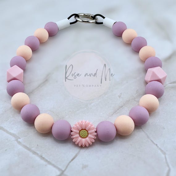 Personalized Pastel Purple Beaded Dog Necklace, Puppy Gift, Custom beaded necklace, Bubble Gum, Dog Fashion Necklace, Beaded Dog Collar