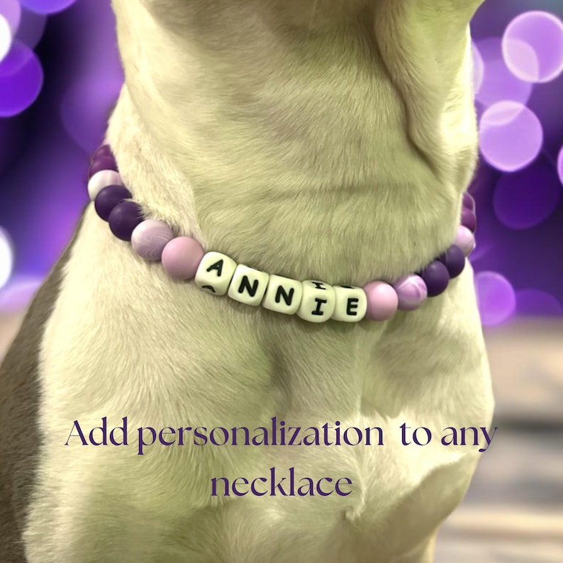 Collar de cuentas personalizado para perro en color morado pastel, regalo para cachorro, collar de cuentas personalizado, chicle, collar de moda para perros, collar de cuentas para perro imagen 3
