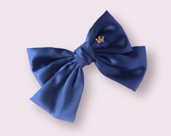 Oversized Satin Hair Bow Navy Blue