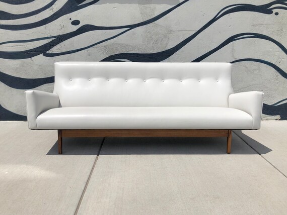 Leather Sofa By Jens Risom Mid Century Modern Model U150 With Leather Sofa By Jens Risom Mid Century, Mid Century Modern White Leather Sofa