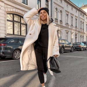 Cream teddy long coat shop