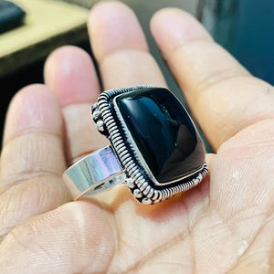 Lucifer Morningstar Rings 925 Sterling Silver Rectangle Shape Natural Black Onyx Gemstone Lucifer&#39;s Ring Handmade UNISEX Ring #003