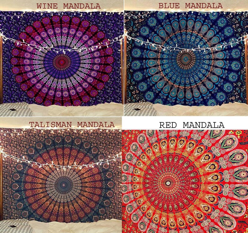 Wall Tapestry Mandala Tapestry Wall Hanging Tapestry Grey Etsy