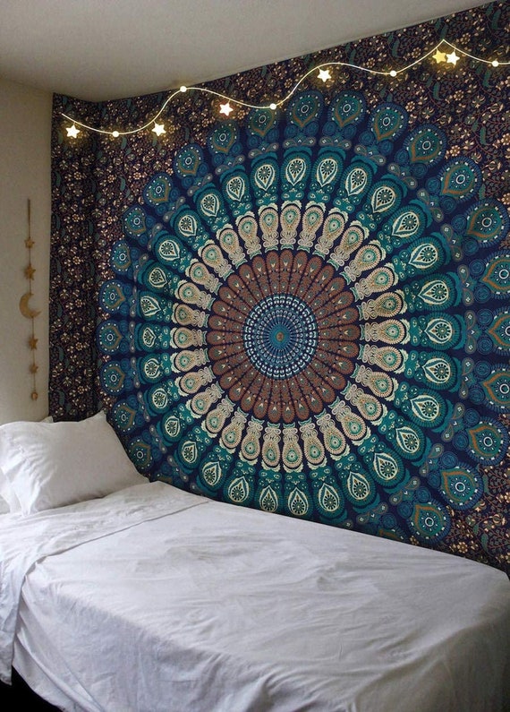 Beautiful Twin Tapestry Humsa Multi Color Cotton Fabric Bedspread Wall Hanging Beautiful Twin Tapestry Humsa Multi Color Cotton Fabric Bedspread Wall Hanging