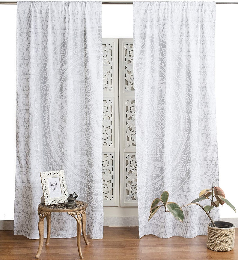 White Silver Ombre Curtains Window Curtain Boho Valance Cotton Etsy UK
