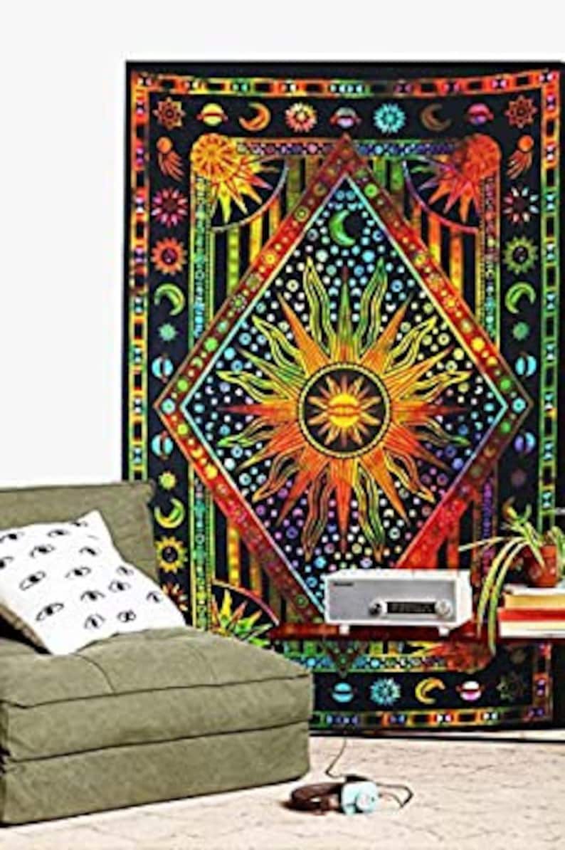 Tapisserie Tie Dye Wallhang teinte à la main Mandala aux fourches