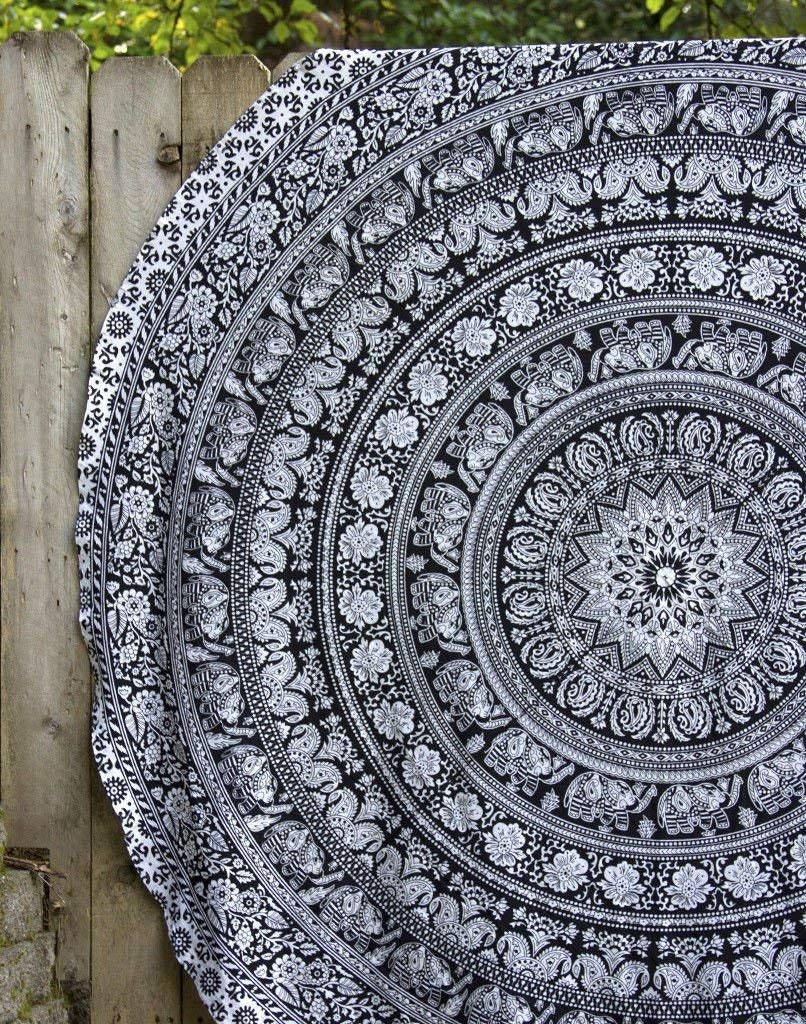 Round Mandala Tapestry Wall Hanging Round Beach Towel Black & | Etsy