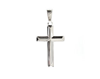 925 Sterling Silver 34mm x 20mm Hollow Pyramid Style Cross Charm