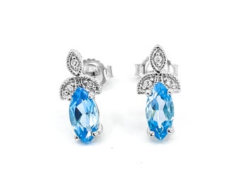 10K White Gold Blue Topaz Earrings