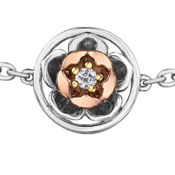 14K Weiß & Roségold 0,04cttw Nunavut Lila Saxifrage Provinzial Blumen Diamant Armband