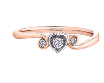 Bague en forme de cœur de diamant canadien de coupe en diamant blanc, jaune ou rose de 10 k