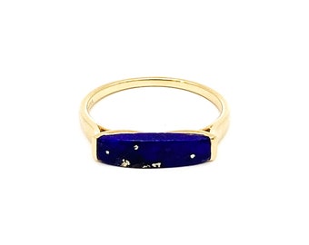 10K Yellow Gold 14mm Genuine Lapis Lazuli Ring, size 6.5