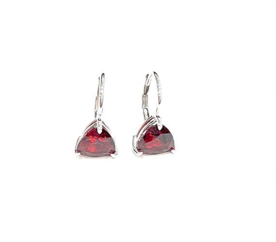 10K White Gold 3.25cttw Trillion Cut Garnet Lever Back Earring