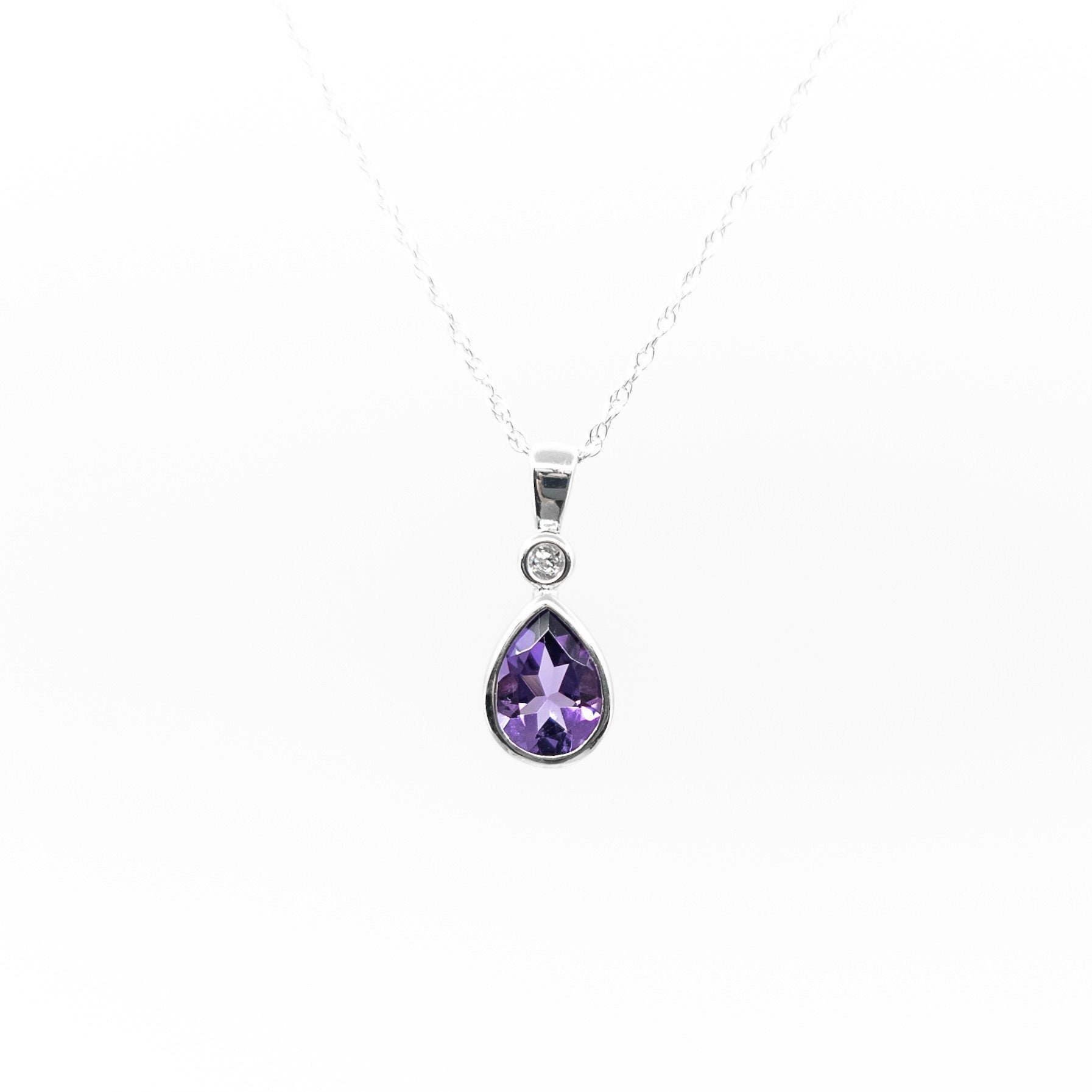 Cushion Cut Amethyst Necklace in 14kt White Gold with Diamonds (1/20ct –  Day's Jewelers