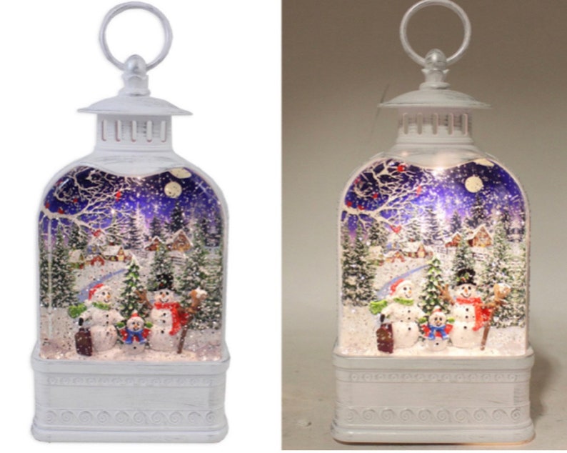 LED Snow Globe Lantern with Snowman Family Etsy