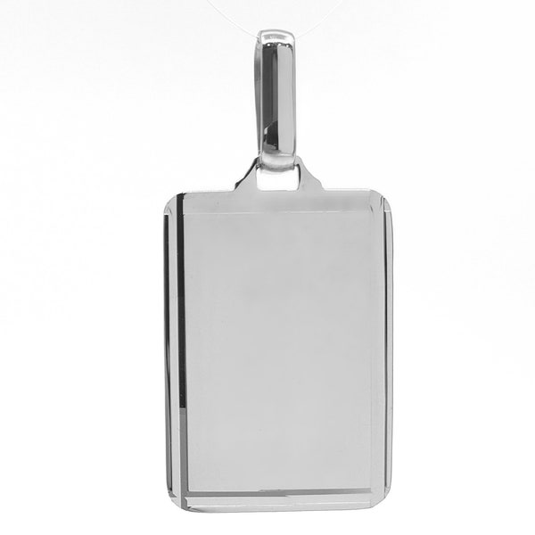 Dije de placa grabable con talla de diamante en oro blanco de 10 quilates - 18x13 mm