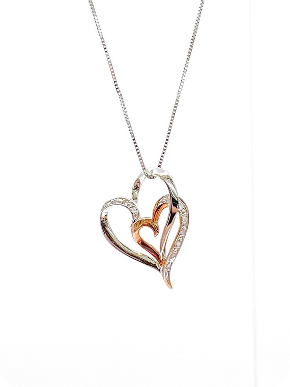 Rose Gold Diamond Heart Pendant - Etsy 