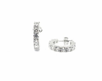 925 Sterling Silver 3.5mm Cubic Zirconia Half Hoop Studs - 18mm