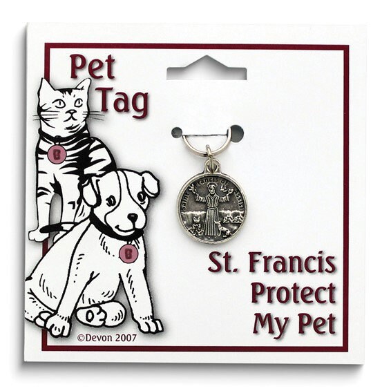 Protect My Pet Pewter Color Dog Cat Tag Charm by RecoveryChip Saint Francis of Assisi Patron Saint Of Pets 