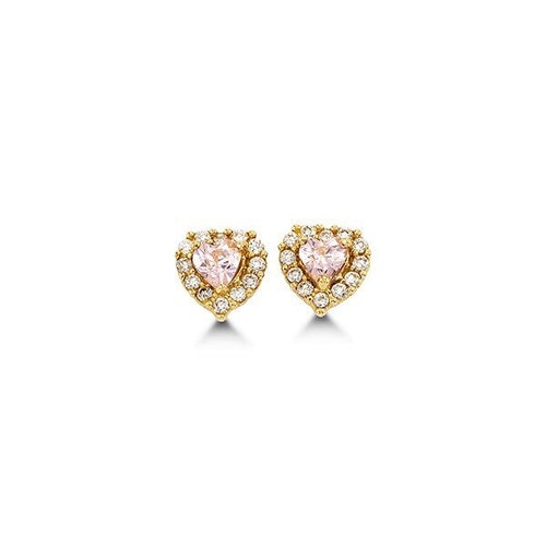 14K Yellow Gold 5.7mm Pink Tourmaline Cubic Zirconia popular Butterfly Back Heart Shaped Halo Setting Earrings for October Birthstone