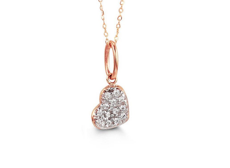 10K Rose Gold Heart Cubic Zirconia Charm top with 18” Chain