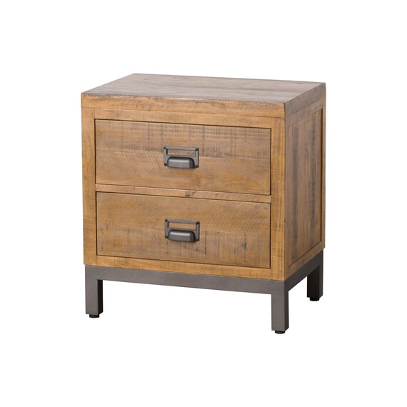 Solid Pine Bedside Table 2 Drawers Gun Metal Grey Label Etsy