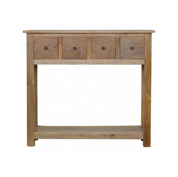 4 Drawer Narrow Console Table With Shelf Solid Wood Natural Etsy