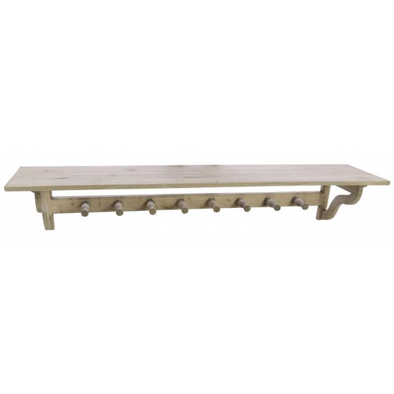Solid Wood Wall Coat Rack With Large Top Shelf Finished