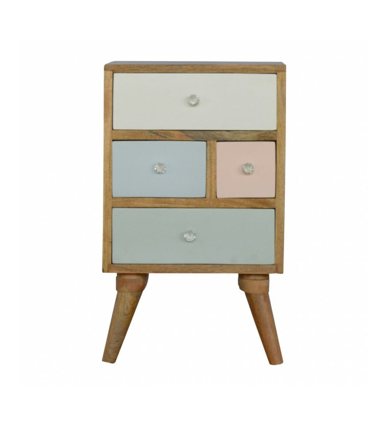 Solid Wood Multi Drawer Painted Bedside Table With Glass Knobs Scandinavian Styled Feet Beautifully Designed