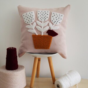 Tufted Punch Needle Pillow Cover: Linen Magic Flowers Embroidery