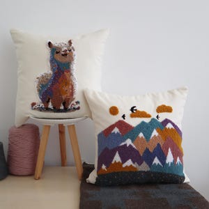 Tufted Punch Needle Pillow Cover: Embroidered Sofa Cushion Oriental Style, Floral Ornament image 1