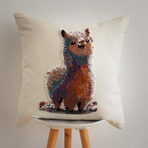 Tufted Punch Needle Pillow Cover: Embroidered Sofa Cushion Oriental Style, Floral Ornament альпака