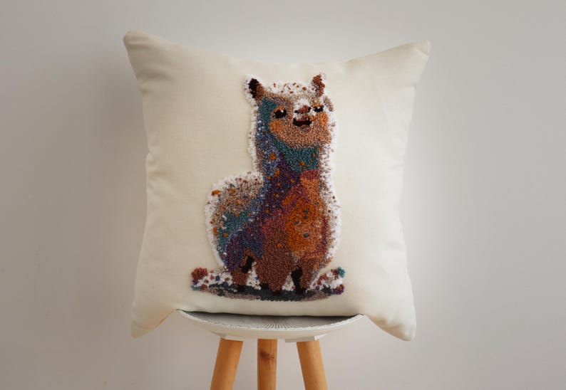 Tufted Punch Needle Pillow Cover: Embroidered Sofa Cushion Oriental Style, Floral Ornament альпака