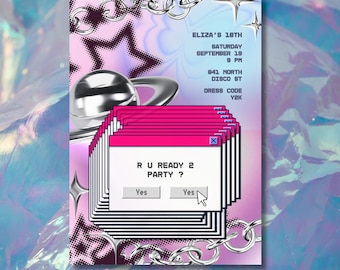 Y2K Party Invite: Pink Throwback 90s Birthday, Editable 2000s Theme Canva Template (Digital Download)