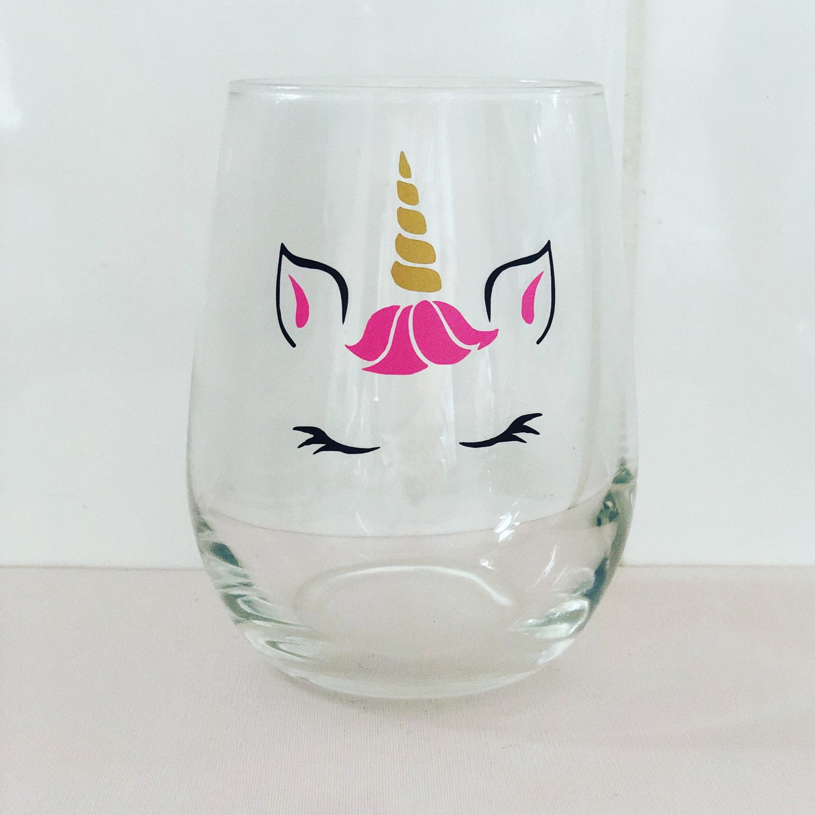 Unicorn Stemless Wine Glass Etsy UK