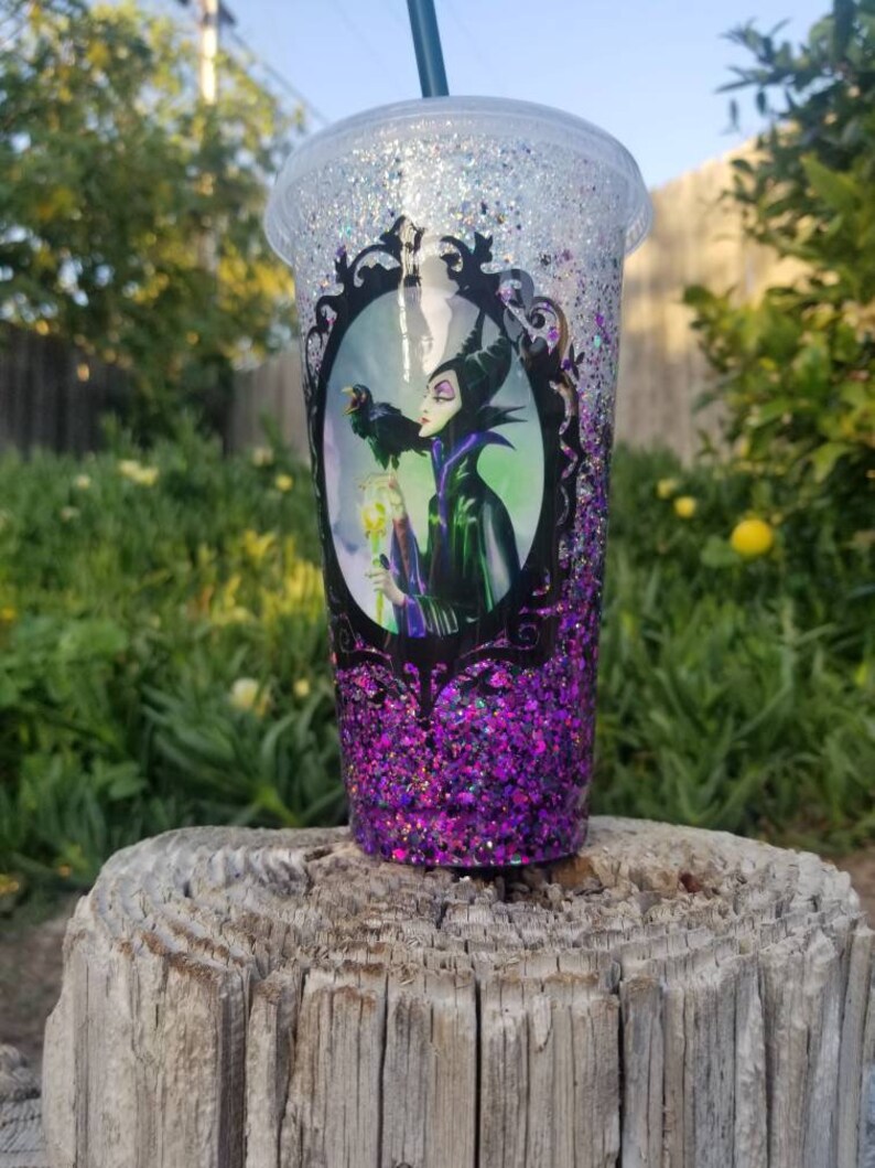 Starbucks reusable cold cup Maleficent purple glitter