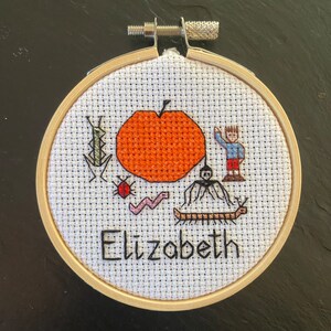 Personalised cross stitch designed for a lover of James and the Giant Peach!