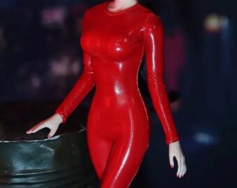 1/6 Scale Female Suit Clothes Set Tight Pants and Coat High Collar Black Red White for 12''Action Figure Accessories Model PU material