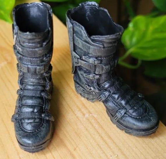 1/6 Black Leather Combat Long Boots Shoes Model For 12'' Male Soldier Action Figure Body Dolls Accessories Ken Sport Toy