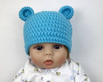 Chapéu de urso de crochê chapéu de urso de lã chapéu de urso recém-nascido chapéu de bebê recém-nascido de crochê com orelhas chapéu de bebê animal gorros de urso chapéu de menino recém-nascido