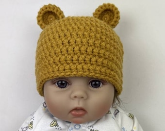 Chapéu de urso de crochê chapéu de urso de lã chapéu de urso recém-nascido chapéu de bebê recém-nascido de crochê com orelhas chapéu de bebê animal gorros de urso chapéu de menino recém-nascido